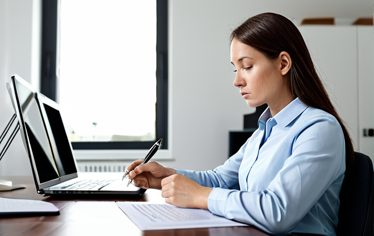 **Prompt:** A professional adult in modest business casual attire, seated at a modern desk in a well-lit home office. The person is intently reading a complex insurance policy document, with a subtle expression of deep contemplation and understanding, a pen held near the page. The background is tidy and organized. fully clothed, appropriate attire, professional dress, safe for work, appropriate content, perfect anatomy, correct proportions, natural pose, well-formed hands, proper finger count, natural body proportions, high-quality photography, sharp focus.