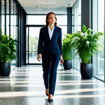 **

"A confident businesswoman in a tailored, fully clothed professional suit, walking through a modern, sunlit office lobby.  Glass walls, contemporary art, and lush green plants in the background.  Safe for work, appropriate content, perfect anatomy, correct proportions, well-formed hands, professional attire, professional photograph, high resolution."

**