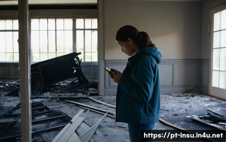 화재보험 청구 절차 - **Prompt 1: Aftermath and Initial Documentation**
"A compelling photo capturing the interior of ...