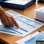 Home 15 보험금 청구 시 필요한 서류 - A professional office scene showing a person carefully organizing important insurance claim document...
