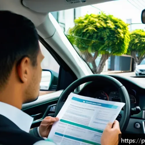 Home 26 운전자 보험 면책 조항 - A detailed scene showing a worried Brazilian driver reading an insurance policy document inside a mo...
