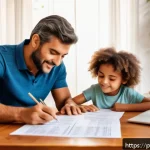 Home 19 보험 피보험자와 계약자의 차이 - An illustrative infographic style image showing a family scenario in a cozy Brazilian home environme...
